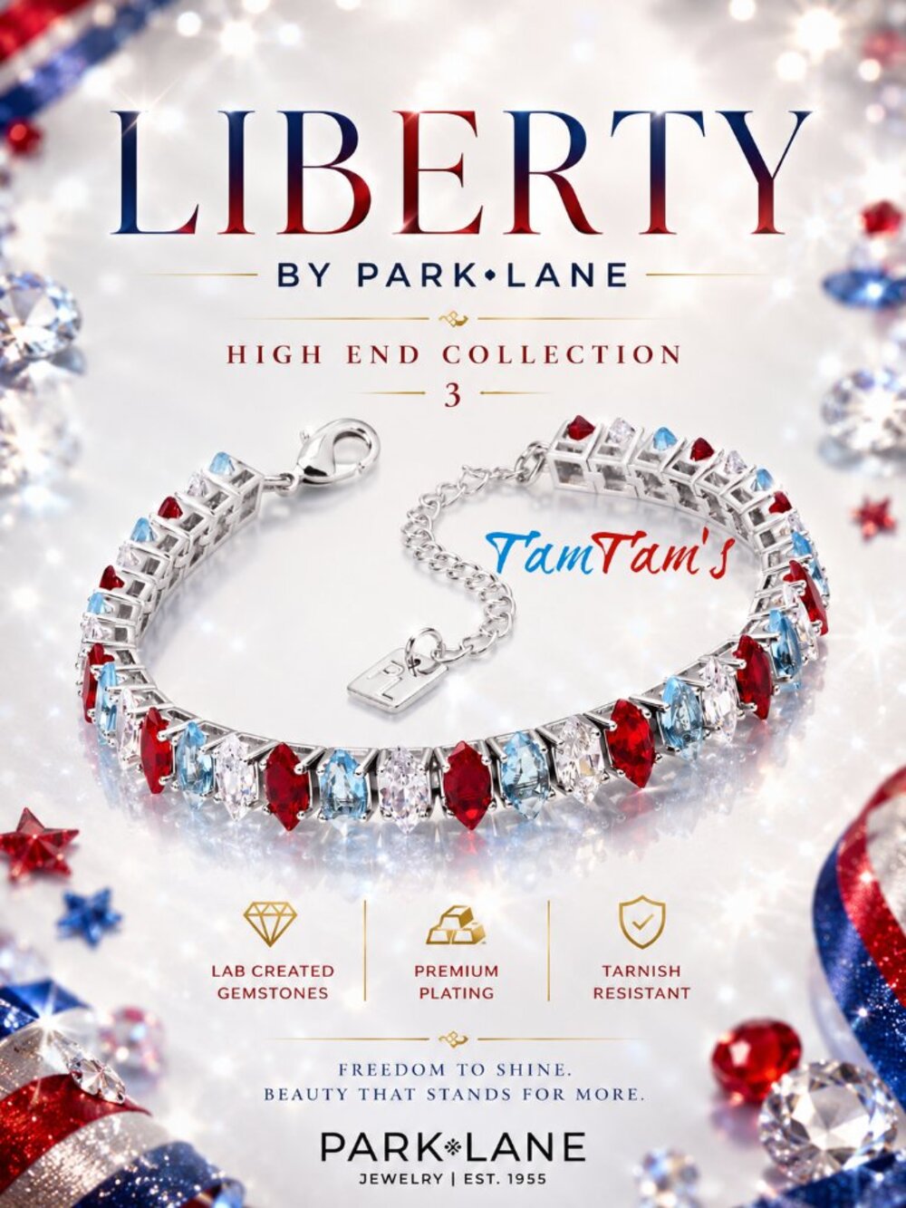 Park Lane Liberty Red White Blue Tennis Impression Bracelet